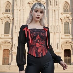 Dolls Kill Black and Red Gothic Blouse